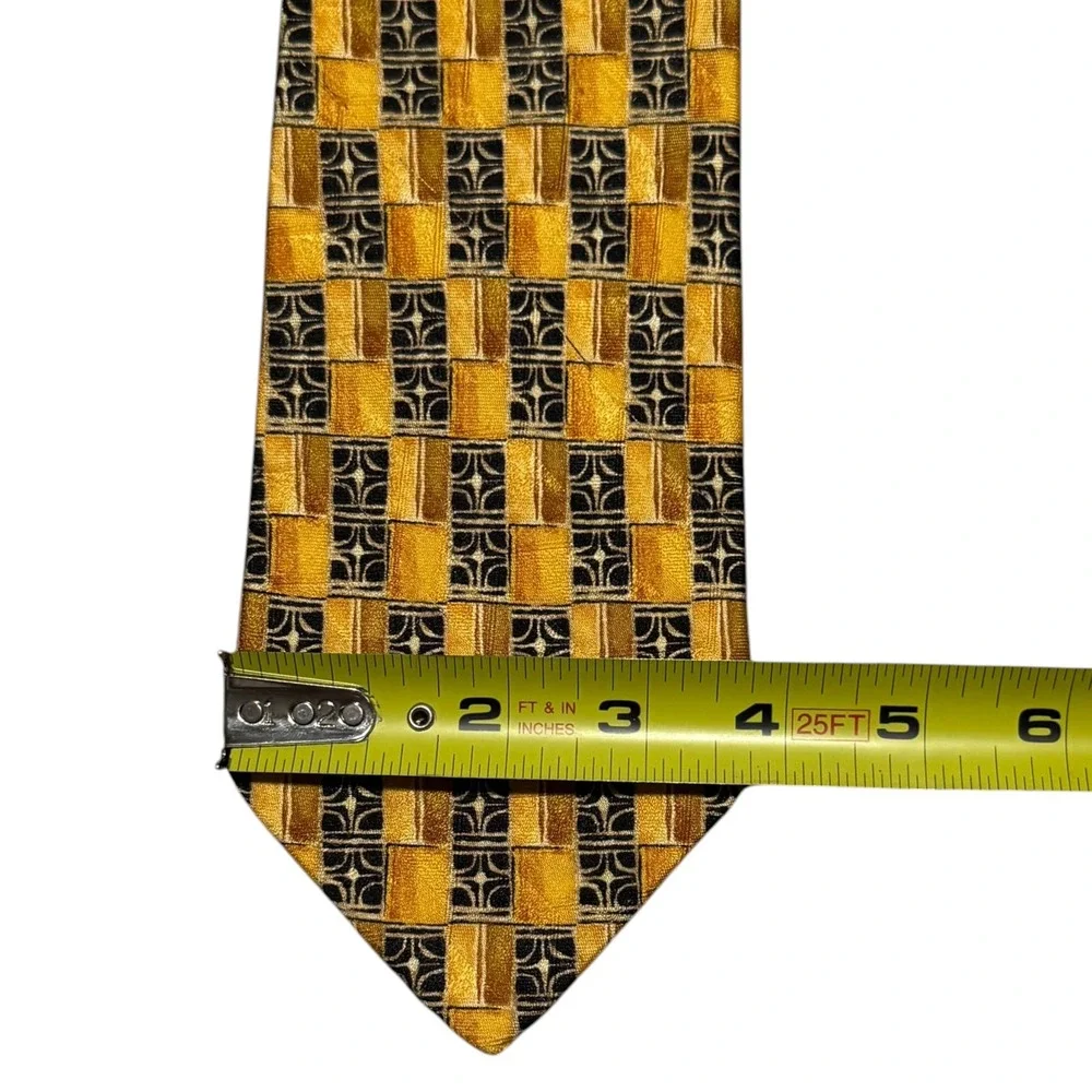 Ermenegildo Zegna 100% Wool Italy Made‎ Yellow Black Multicolor Tie Designer